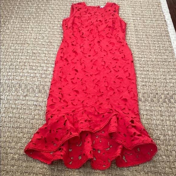 Shoshanna Red Floral Lace Pattern Long Dress sz 6